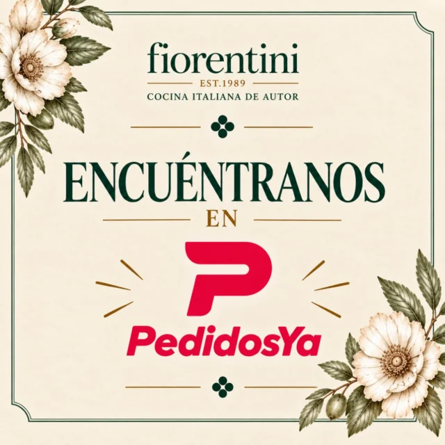 🇮🇹✨ ¡Fiorentini en PedidosYa!

La auténtica cocina italiana de Fiorentini, ahora también en la comodidad de tu casa. 🍝

Disfruta de nuestros sabores, recetas y preparaciones favoritas sin salir de casa.

Porque hay momentos en los que el mejor plan es quedarse en casa, pero comer como en Fiorentini. ❤️

📲 Desde mañana Viernes 23 de Octubre, Encuéntranos en PedidosYa y disfruta de Italia en cada bocado.

Fiorentini | Cocina italiana de autor.

#parallevar #delivery #pucon